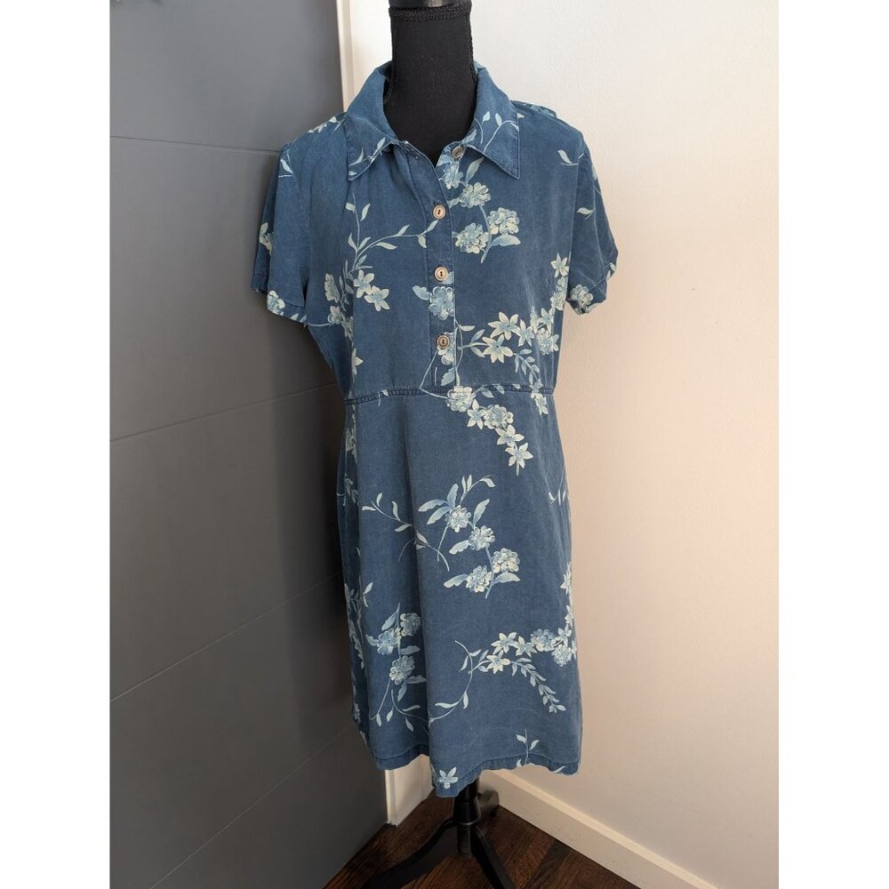 Vintage Match Floral Denim Short Sleeve Mini Dress - 8